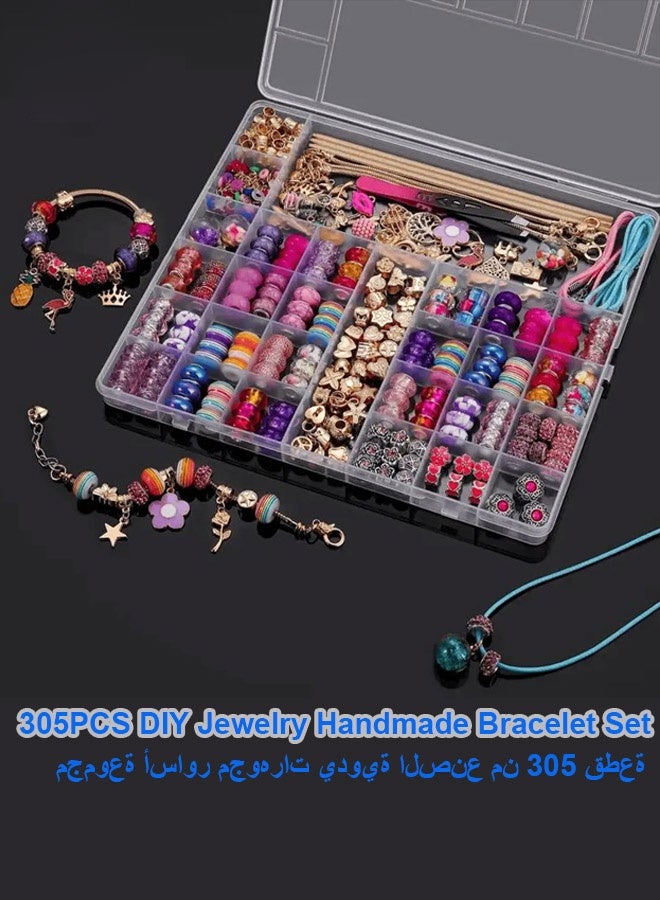 YallaBuy Deluxe 305 Pcs Jewelry Making Kit With Golden Alloy Charms And Colorful Beads, DIY Bracelet And Necklace Craft Kit For Kids And Adults - Image 1
